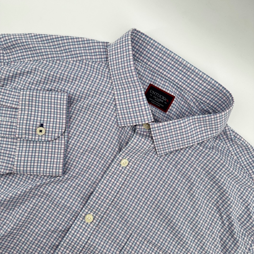 UNTUCKit XX-Large Mens Slim Fit Dalton Blue Checkered Button Down Shirt